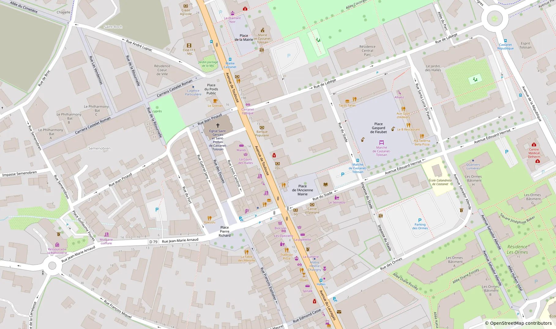 Plan de localisation de la Pharmacie Centrale au 7 Avenue de Toulouse, 31320 Castanet-Tolosan